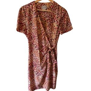 Papell Petites 100% Silk Faux Wrap Dress Short Sleeves